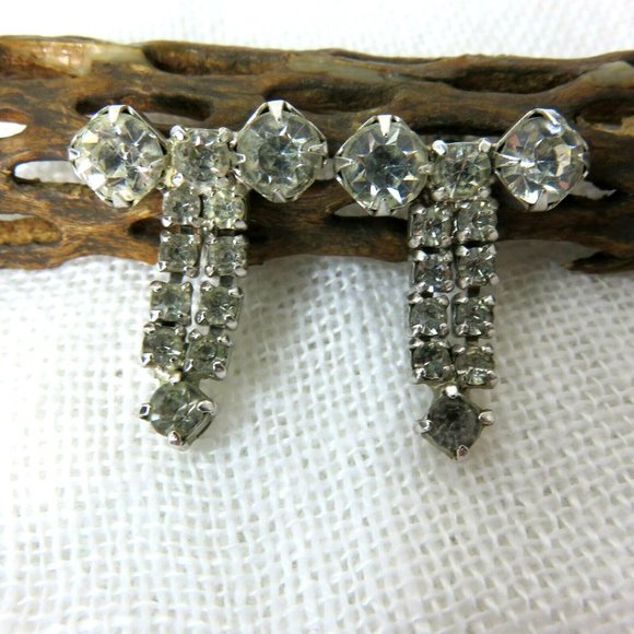 Vintage Screw Back Earrings Crystal Rhinestone Dangle Bowtie Ribbon Unmarked - Picture 3 of 12
